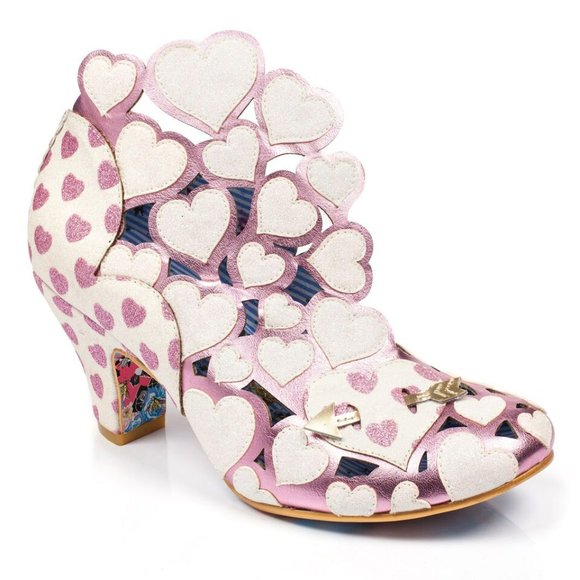 New Irregular Choice Heart Pink & White Wedding Heels Shoes 5.5 USA / 36 EU - Picture 2 of 5